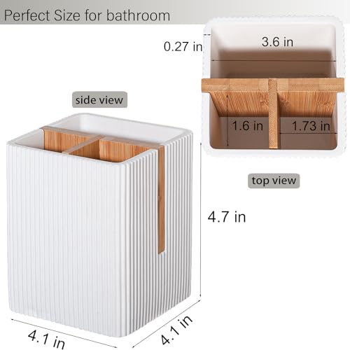 rejomiik Toothbrush Holders for Bathrooms Countertop, 3 Slots Electric Tooth Brushing and Toothpaste Storage Organizer Stand for Toiletries and Beauty Accessories, White