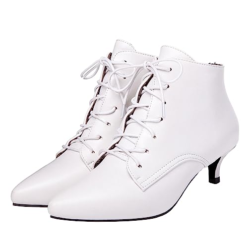 Bellirala Women's Kitten Heels Ankle Booties Pointed Toe Lace Up Low Heel Short Boots2