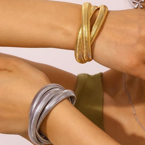 Salircon Gold Bangle Bracelets Set Stackable Gold Stretch Bracelets for Women 2024 Trendy Snake Chunky Gold Bracelet3