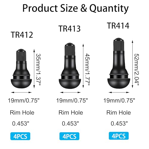 Image of Tire Valve Stem Tool Puller and Installer Kit - 4PCS TR412, 4PCS TR413, 4PCS TR414 Snap-in Tire Valve Stem with Valve Cores, Single Head Valve Core Remover Installer Tool