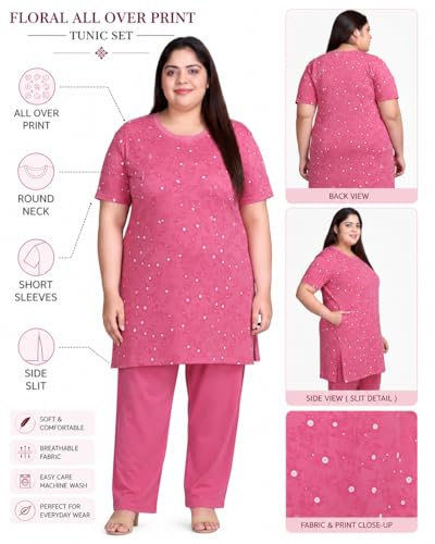 Image of In Love Women's All-Over Printed Cotton Plus Size Longline T-Shirt with Pockets