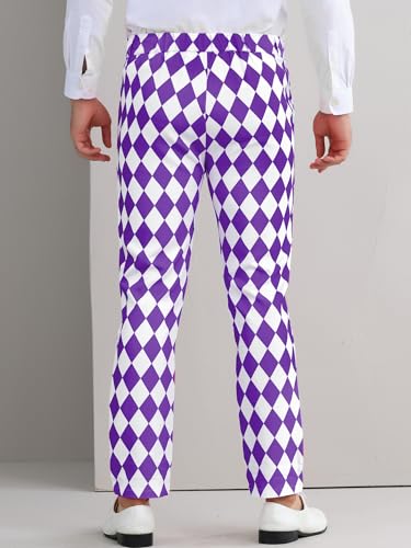Lars Amadeus Argyle Pattern Pants for Men's Regular Fit Flat Front Party Prom Dress Trousers3