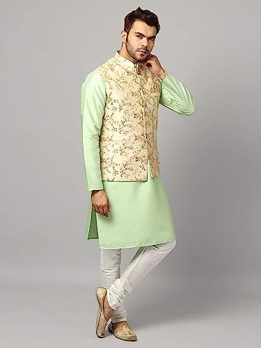 Image of Uri and MacKenzie Men's Silk Blend Kurta Pyjama with Stylish Embroidered Ethnic Jacket
