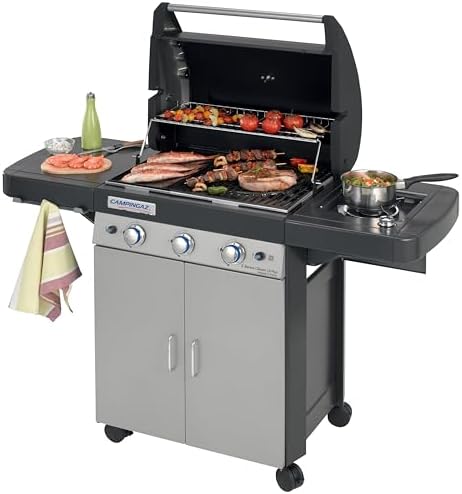 Campingaz 3 Series Classic LS Plus Barbacoa a Gas con 3 quemadores de acero inoxidable (9.6 kW potencia) y un asador lateral (2.3 kW potencia) | 11.9 kW de potencia totales | Sistema de limpieza InstaClean para una limpieza fácil