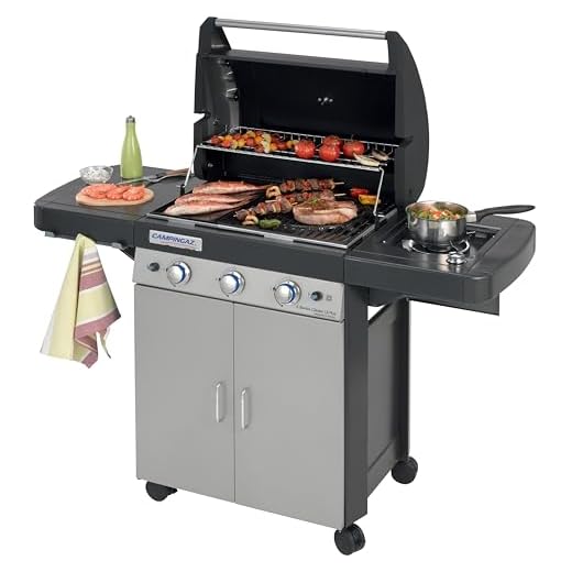 Campingaz 3 Series Classic LS Plus Barbacoa a Gas con 3 quemadores de acero inoxidable y un asador lateral, 9.6 kW, sistema de limpieza InstaClean