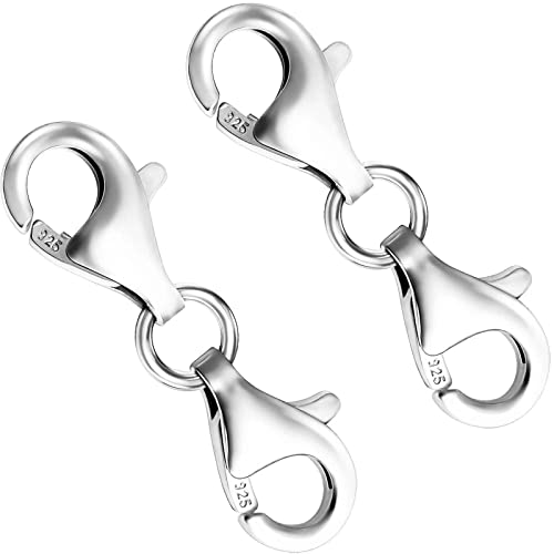 Qulltk 925 Sterling Silver Double Lobster Claw Clasps (9MM), Necklace Extender Suitable for Bracelet Clasps and Closures (Made in Italy)