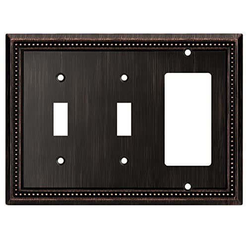 Image of Sunken Pearls Heavy Duty Decorative Wall Plate Switch Plate Outlet Cover (Double Toggle /Single Decorator, Aged Bronze)