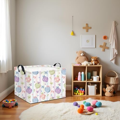 Image of Rectangular Easter Basket Fabric Storage Bin Boxes Collapsible Baby Girl Basket for Clothes Books Shelves Basket(Bowknot Egg)