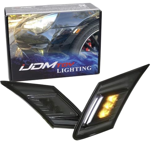 iJDMTOY JDM Smoked Lens White/Amber Dual Color LED Front Sidemarkers Compatible With 2013-16 Scion FR-S, 2013-21 Subaru BRZ, 2017-21 Toyota 86