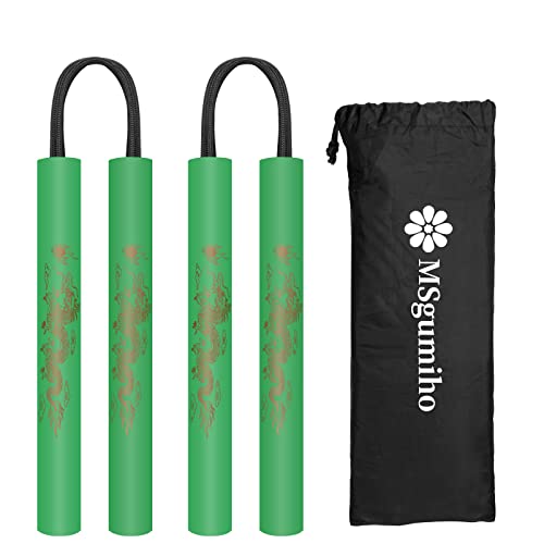 MSGumiho Nunchucks Cord Nunchakus Safe Foam Rubber Training Nunchucks with Cord 2PCS for Kids & Beginners Practice and Training (Green)