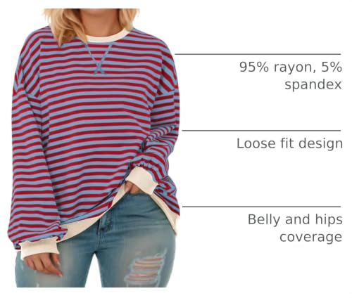 Image of ROSRISS Womens-Plus-Size-Oversized-Sweatshirts Striped Colorblock Long Sleeve Shirts Casual Crewneck Pullover Sweaters XL-5XL