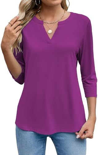 Sherosa Women’s 3/4 Sleeve Shirts V Neck Casual Henley Work Tops Blouses