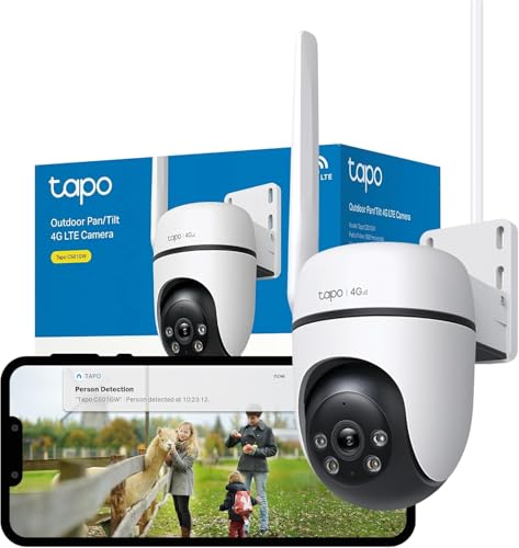 Tapo C501GW 4G Caméra de Surveillance 360 extérieur, Carte SIM(Non Incluse), Pas Besoin de Wi-FI, Vision Nocturne colorée Starlight, détection IA Gratuite, IP66, Stockage Local et Cloud