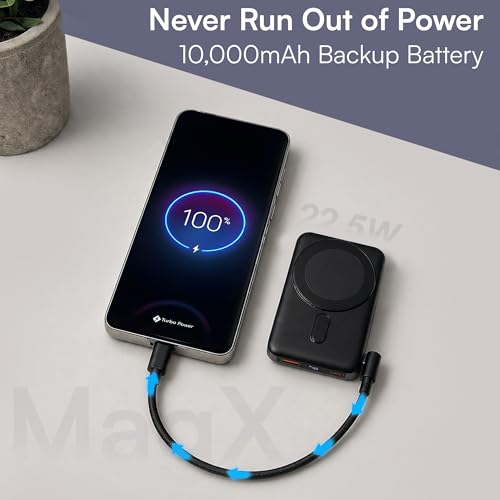 Image of KARWAN Mag-Safe 10000mAh Wireless Powerbank with Digital Display,22.5W Wired & 15W Magnetic Wireless Charging,USB C & USB A Triple Output,Compatible with iPhone 12 & Above Series, Android & Qi Device