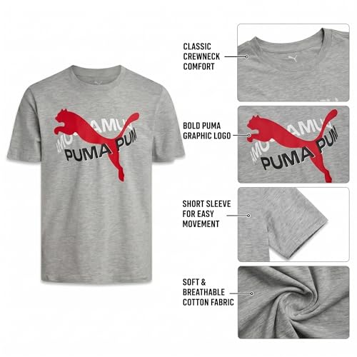 Image of PUMA Boys T-Shirts Athletic Crewneck Short Sleeve Tees (Sizes S-XL) | Soft Breathable Cotton Blend, Comfortable Casual Fit, Great for School, Play & Everyday Wear