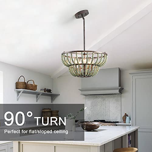 Haopent 5-Light Beaded Chandelier, 16" Farmhouse Wood Bead Chandelier Lighting With Rustic White Wood Beads For Foyer Boho Pendant Ceiling Light Fixture For Living Dining Room Kitchen Island Bedroom #TOP6
