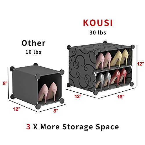 KOUSI Portable Shoe Rack Organizer 64 Pair Tower Shelf Storage Cabinet Stand Expandable for Heels, Boots, Slippers, 8 Tier Black