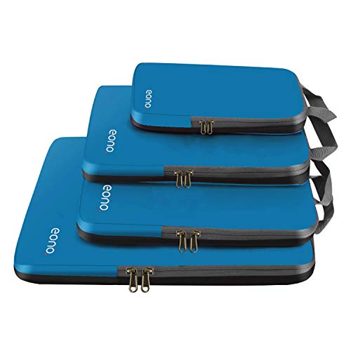 Eono Compression Packing Cubes, Luggage Organiser Set, Extensible Suitcase Organiser, Packing Organisers for Suitcases, Packing Cubes for Travel or Home Storage - Dark Blue, 4 Set