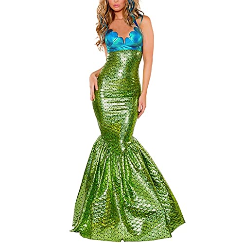 Tenue de poitrine sexy verte XXL style robe médiévale sirène à paillettes