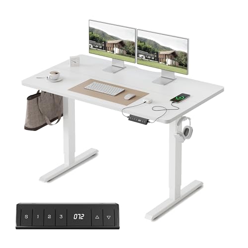 FEZIBO Height Adjustable Electric Desk, 100 x 60 cm, Standing Seat Table, Adjustable Standing Desk with Memory Control, Ergonomic Computer Desk, Home Office, White FEZIBO Height Adjustable Electric Desk, 100 x 60 cm, Standing Seat Table, Adjustable Standing Desk with Memory Control, Ergonomic Computer Desk, Home Office, White