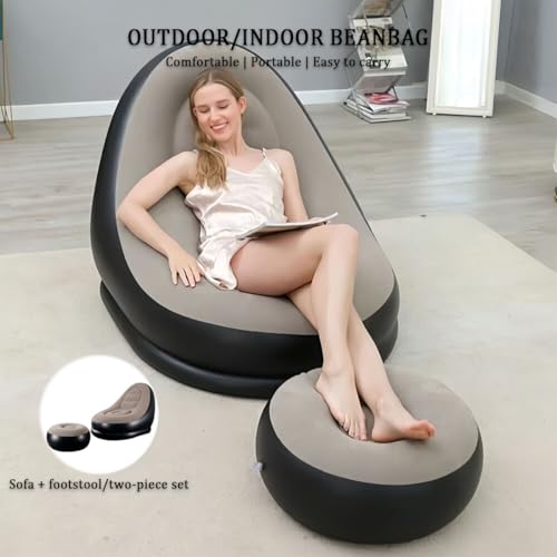 Sofá inflable y sillón con reposapiés marrón y bomba de pie incluida 3