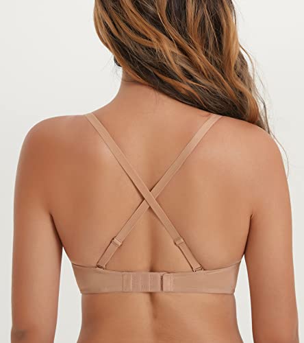 Haci Plunge Comfort Multiway Seamless Low Cut Bra(38D, Beige) #TOP3