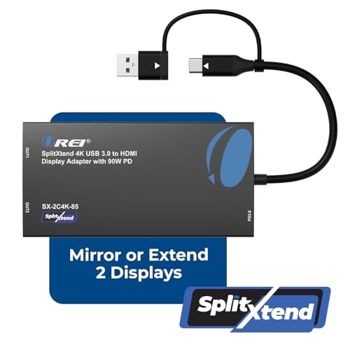 Image of OREI SplitExtend 4K HDMI Splitter Extended Display for Dual Monitor with PD | Multi-Monitor Display 3 Separate Screens - USB A & USB-C Adapter to HDMI 2.0, 4K@60hz, 90W PD Charger