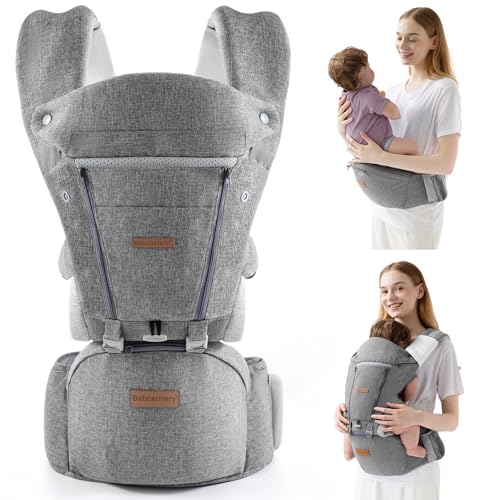 Image of Baby Carrier Newborn to Toddler,Hip Seat Baby Carrier with Hood,Summer Mesh Infant with Back Support,Front Facing Men Chest Carrier,Mom Dad Backpack Carrier