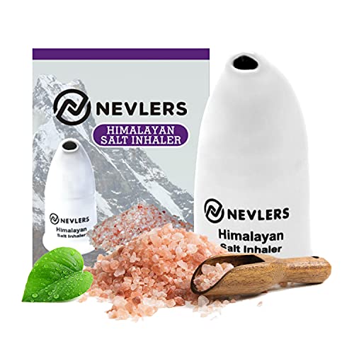 Nevlers All Natural Ceramic Himalayan Salt Inhaler with All Natural Himalayan Pink Crystal Salt - Great for Allergy and Asthma Relief - Handheld and Portable - White -
