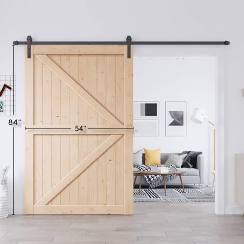 Image of EaseLife 54in x 84in Sliding Barn Wood Door,Interior Doors,DIY Assemblely,Solid Natural Spruce Panelled Slab,Easy Install,Apply to Rooms & Storage Closet,K-Frame