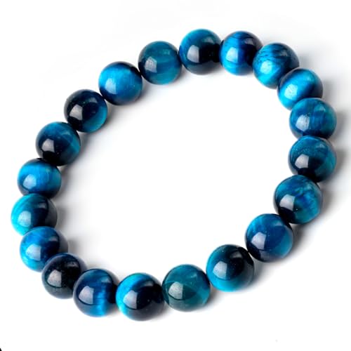 [石輝] ライトブルータイガーアイ 10mm ブレスレット メンズ 天然石 パワーストーン 金運 仕事運 開運 [b575]