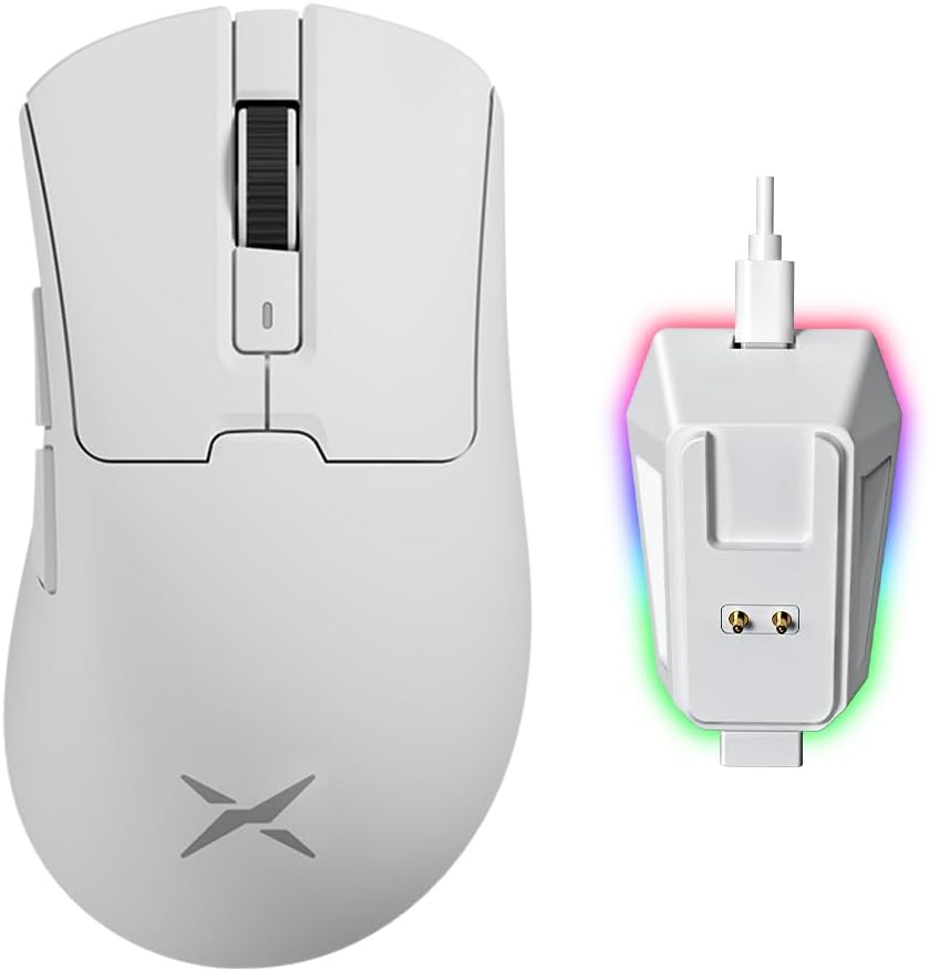 DELUX M900PRO Gaming Mouse Wireless, 8000Hz Polling Rate, 63g Lightweight, Large Use, PAW3395 Sensor 26000DPI, Huano Pink Switch with Magnetic Charging Base White