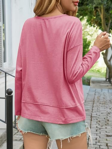 Image of Cicy Bell Womens Long Sleeve T Shirts V Neck Casual Flowy Tops Fall Fashion Loose Fit Basic Tees