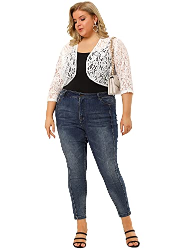Image of Agnes Orinda Plus Size Bolero Shrugs for Women Cardigans Lightweight 3 /4 Sleeve Floral Lace Sheer Cardigan