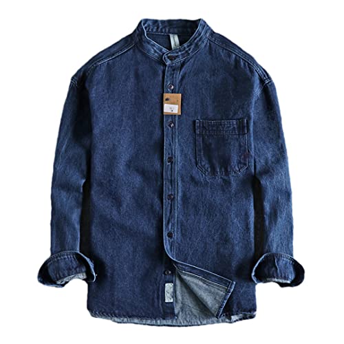 Chemise en jean délavé pour homme bleu M manches longues décontracté