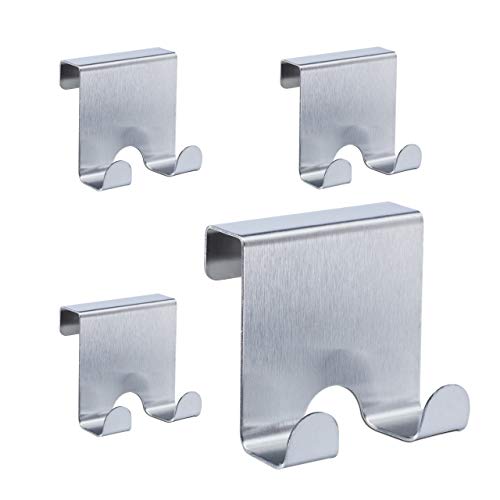 Preisvergleich Produktbild Relaxdays Türhaken 4er Set, Edelstahl, Doppelhaken, zum Einhängen, Flur, Schlafzimmer, Bad, HxBxT 6,5 x 7 x 5 cm, Silber