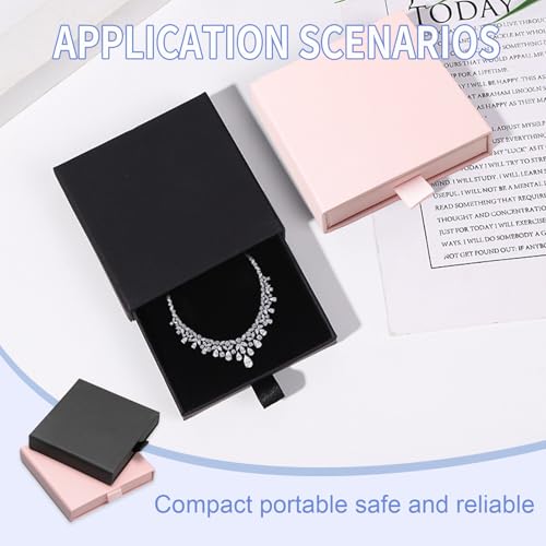 pawpoem 2 pcs Boîte-Cadeau de Bijoux Présentoir à Bijoux en papier Boîte, 9x9x1,7 cm, Présentoir Chic pour Colliers, Bagues, Boucles d’Oreilles, Bracelets, Petite Boîte à Bijoux Noire ou Rose Clair – vue 5