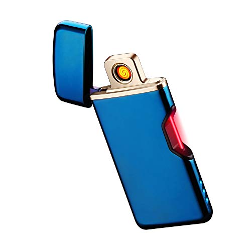 SunTime Lighters USB Lighter Electric Reachargeable Flameless Windproof Slim Cigarette Portable Double Side Coil Mini Lighters (Blue)