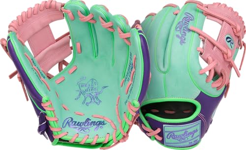 Rawlings | Heart of The Hide Series Baseball Glove | 11.5" | Right Hand Throw | Mint/Purple/Pink