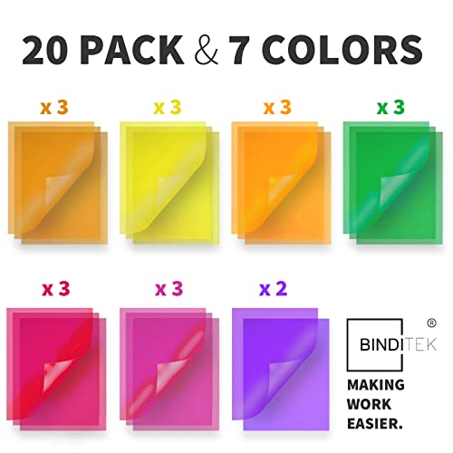 Image of Binditek 20 Pack 10 Mil PVC Binding Presentation Covers, Letter Size, Square Corners, Un-Punched, Multi Color, Office Supplies | Binding Presentation Covers, Letter Size, Multi Color, Square Corners, Unpunched, Ideal for Business Reports and Proposals