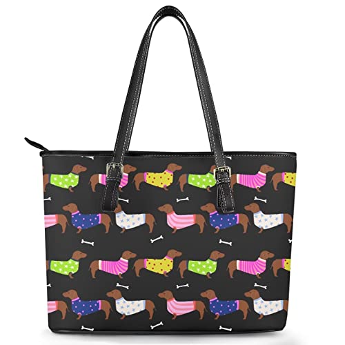 Sac à bandoulière en cuir avec imprimé teckel et notes de musique pour femme style décontracté