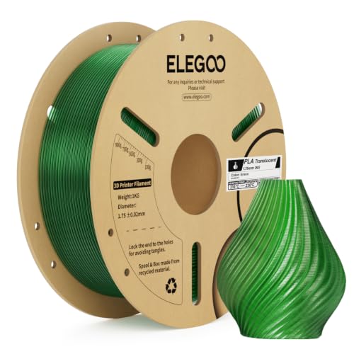 Image of ELEGOO PLA Filament 1.75mm Translucent Green 1KG, 3D Printer Filament with Dimensional Accuracy, 1kg Cardboard Spool(2.2lbs) Fits for Most FDM 3D Printers