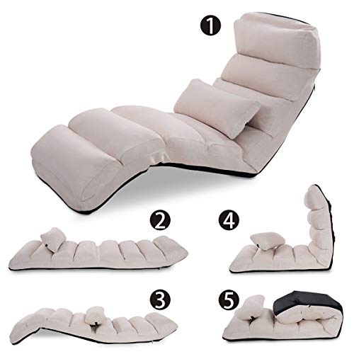 Giantex Folding Lazy Sofa Chair Stylish Sofa Couch Beds Lounge Chair W/Pillow (Beige) #TOP3