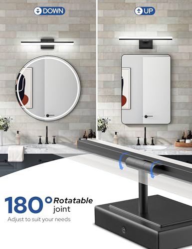 Image of VOLISUN Modern Bathroom Vanity Light 24 inch, 24W Dimmable 5CCT Led Bathroom Light Fixture Over Mirror, Black Bar Vanity Light for Bathrooms Mirror Cabinets Bedroom-ETL Certificated