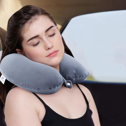 Image of Memoir Memory Foam U-Neck Travel Pillow - Grey | Neck Support | Round Shape | Soft Velvet Cover | Men & Women