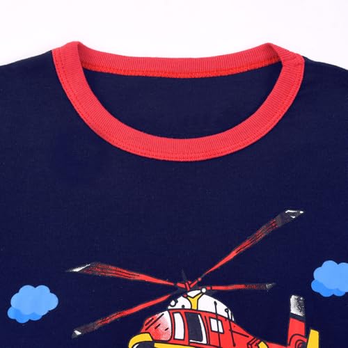 Pilipulu Jungen Schlafanzug Langarm Baumwolle Winter Pyjama Set Feuerwehrauto Boys Nachtwäsche 4 Jahre alt Größe 104 Dunkelblau Feuerwehrauto
