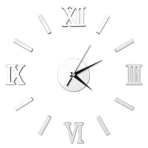 Stick on Wall Clock Modern DIY 3D Mirror Surface Large Number Wall Clock Sticker Home Office Decor Mirror Living Room Art Design Wall Clock 40 * 40cm (Color : B Silver)