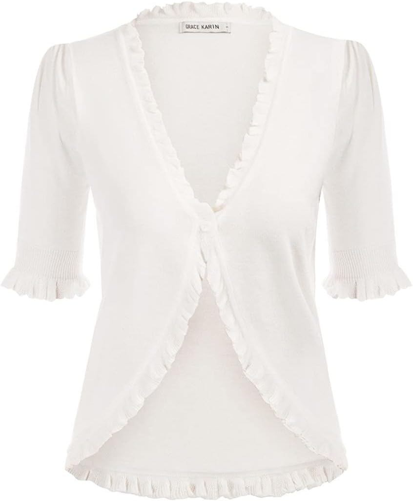 Women Shrug Irregular Sweater Cardigan Short Sleeve V-Neck One Button Bolero Solid Slim