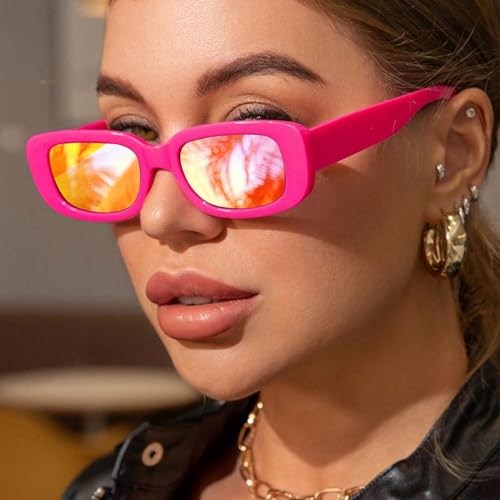 SUNOVELTIES 4 Pack Women's Rectangle Sunglasses Retro Mirrored Lenses Square Vintage Glasses 90s Y2K Aesthetic Accessories2