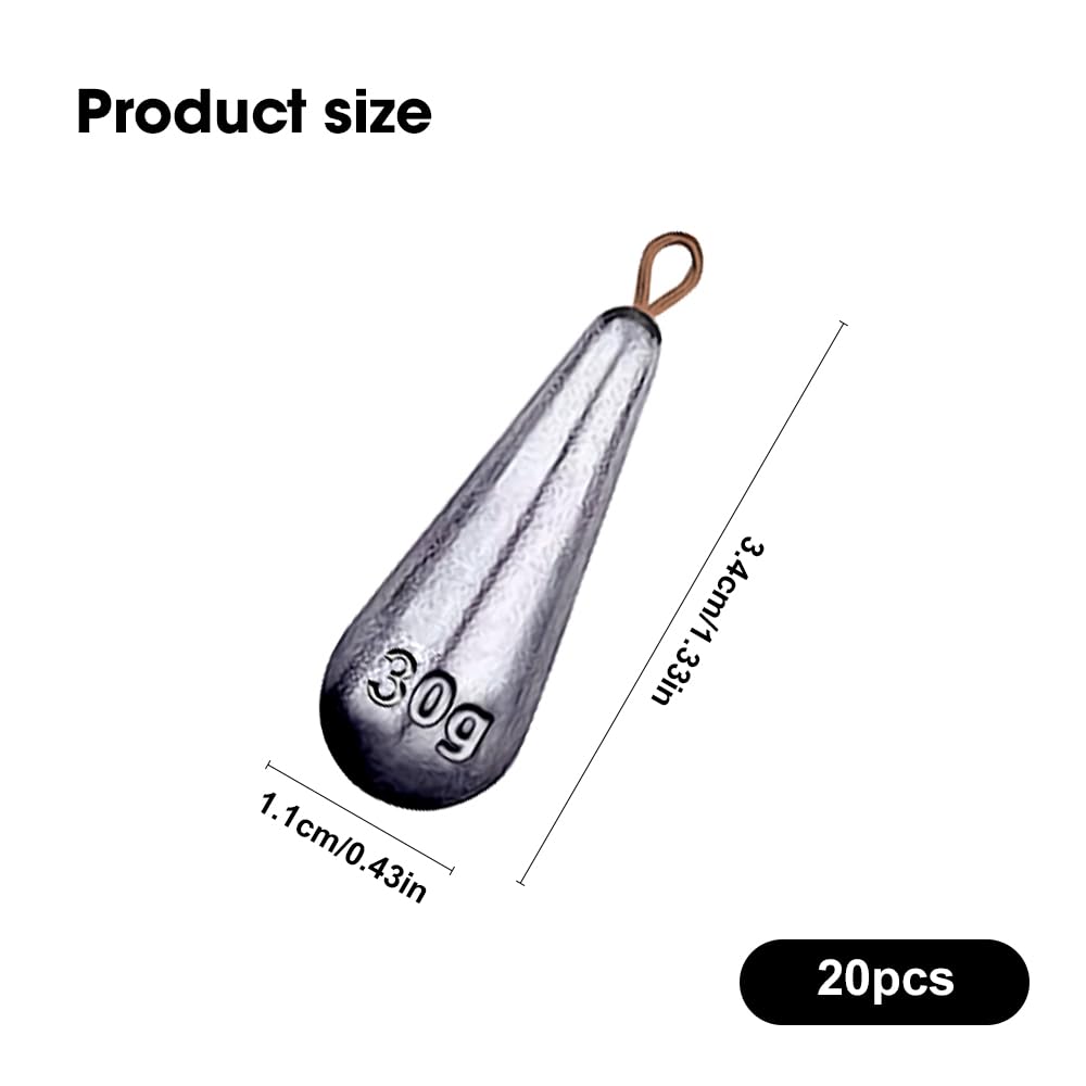 Lot de 20 Plomb Pêche Mer 30g Drop Shot Poids pour Pêche en Eau Douce
